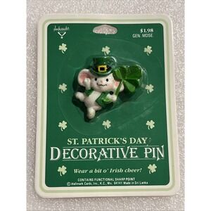 Hallmark 1981 Vintage St Patricks Day Irish Leprechaun‎ Mouse Shamrock Lapel Pin
